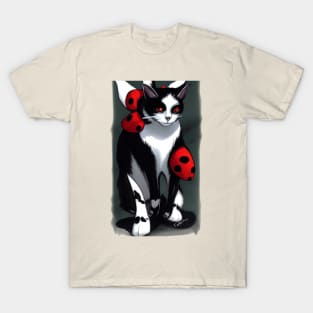 Cute Tuxedo Cat with Ladybugs Copyright TeAnne T-Shirt